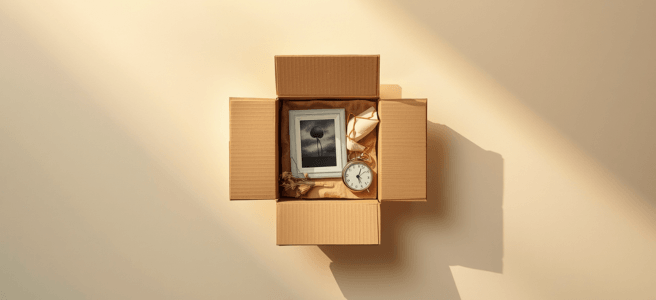 Emotionale Dinge ausmisten: Schachtel mit sentimentalen Dingen