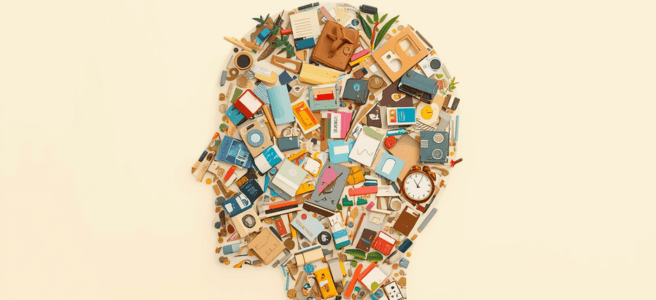 Warum fällt mir Ausmisten so schwer – Kopf voller Dinge als Symbol für mentale Blockaden