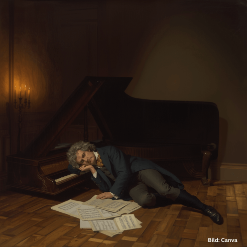 Ausmisten Test Beethoven liegt am Boden und hört die Vibrationen